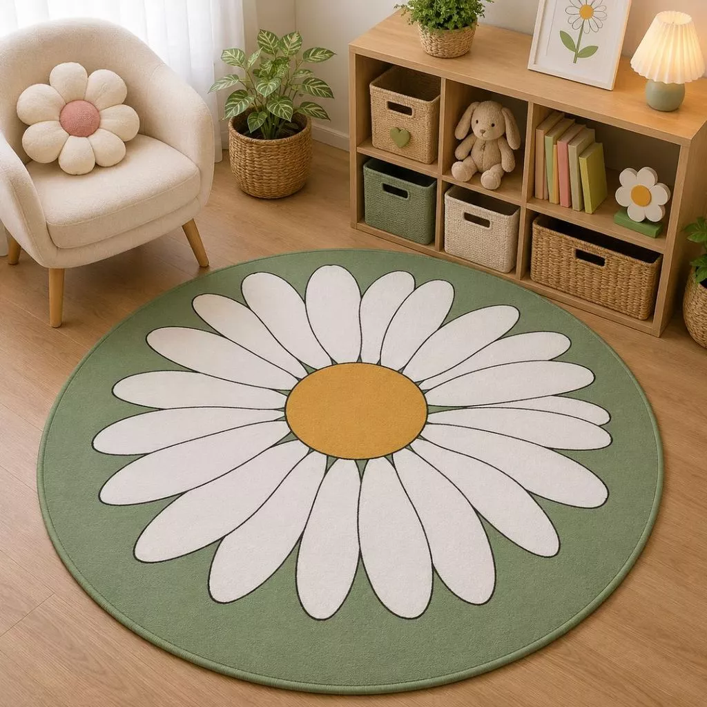 Solução curada: Tapete Redondo Decorativo 88cm Antiderrapante para Sala e Quarto